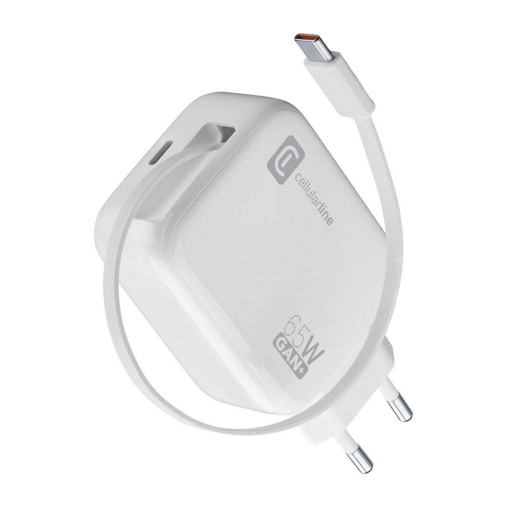 ALIMENTATORE 65W CON CAVO RETRATTILE CELLULARLINE