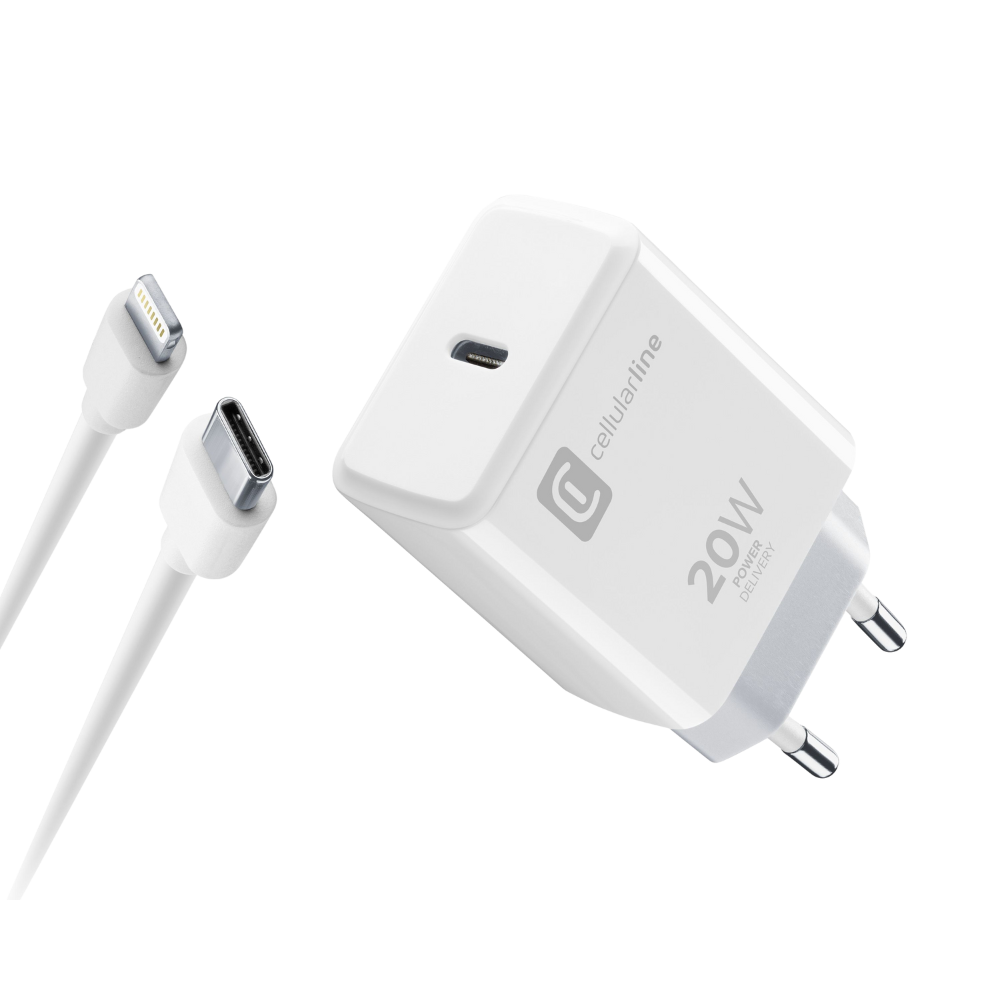 KIT ALIMENTATORE 20W E CAVO DA USB-C A LIGHTNING CELLULARLINE